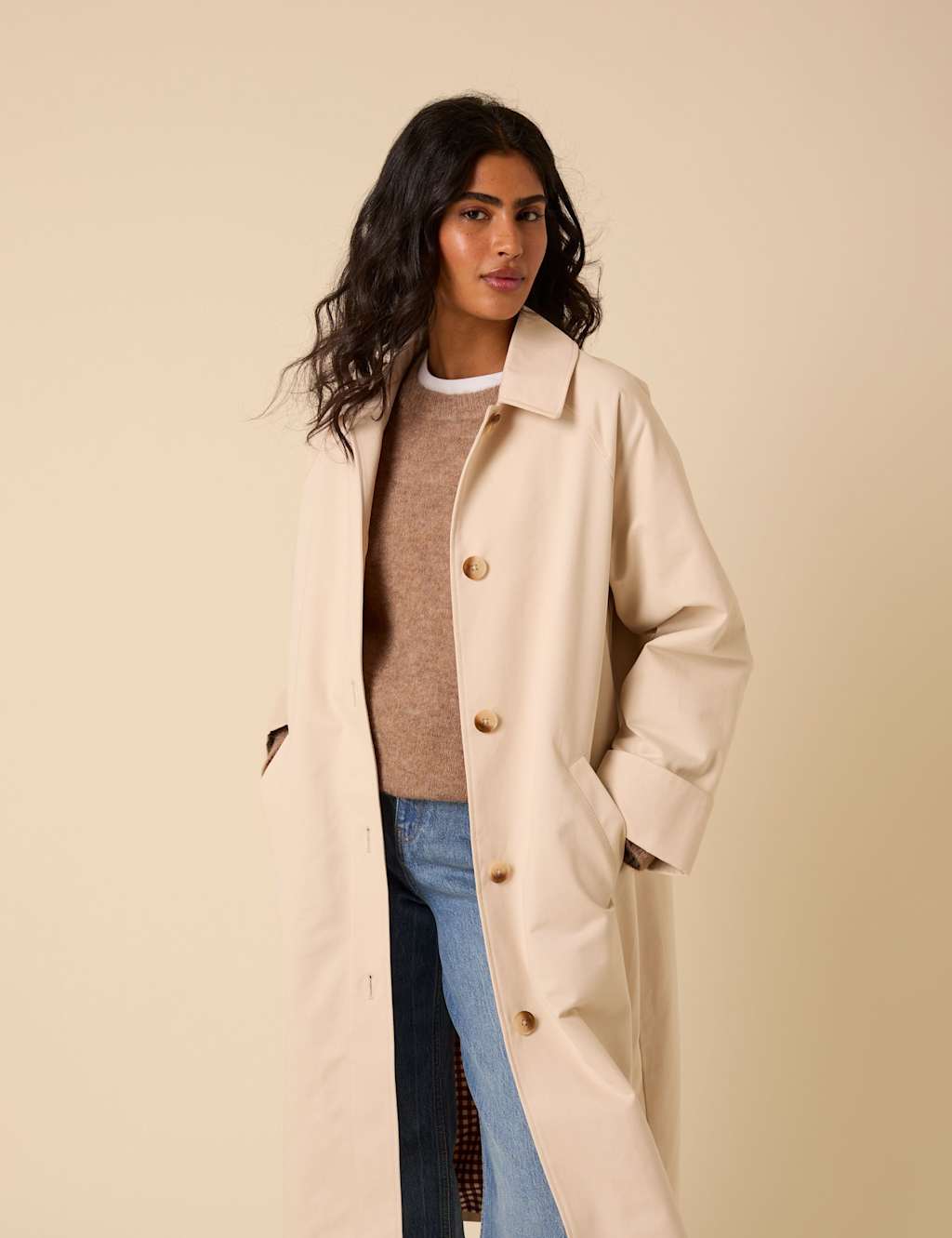 Nobody's Child Women's Pure Cotton Button Detail Car Coat - M - Ivory, Ivory