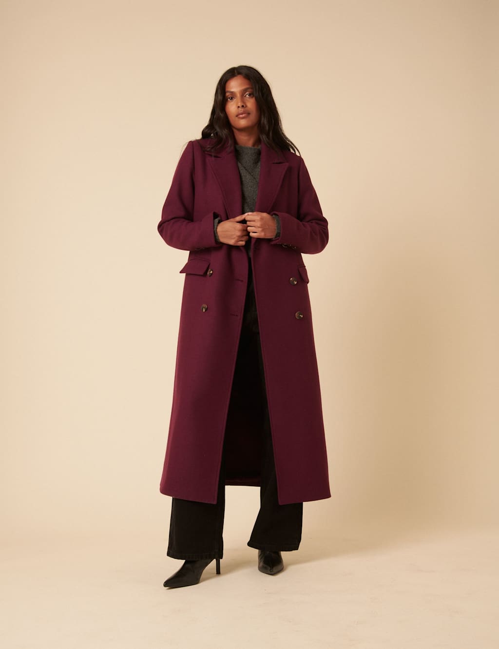 Nobody's Child Double Breasted Longline Tailored Coat Purple