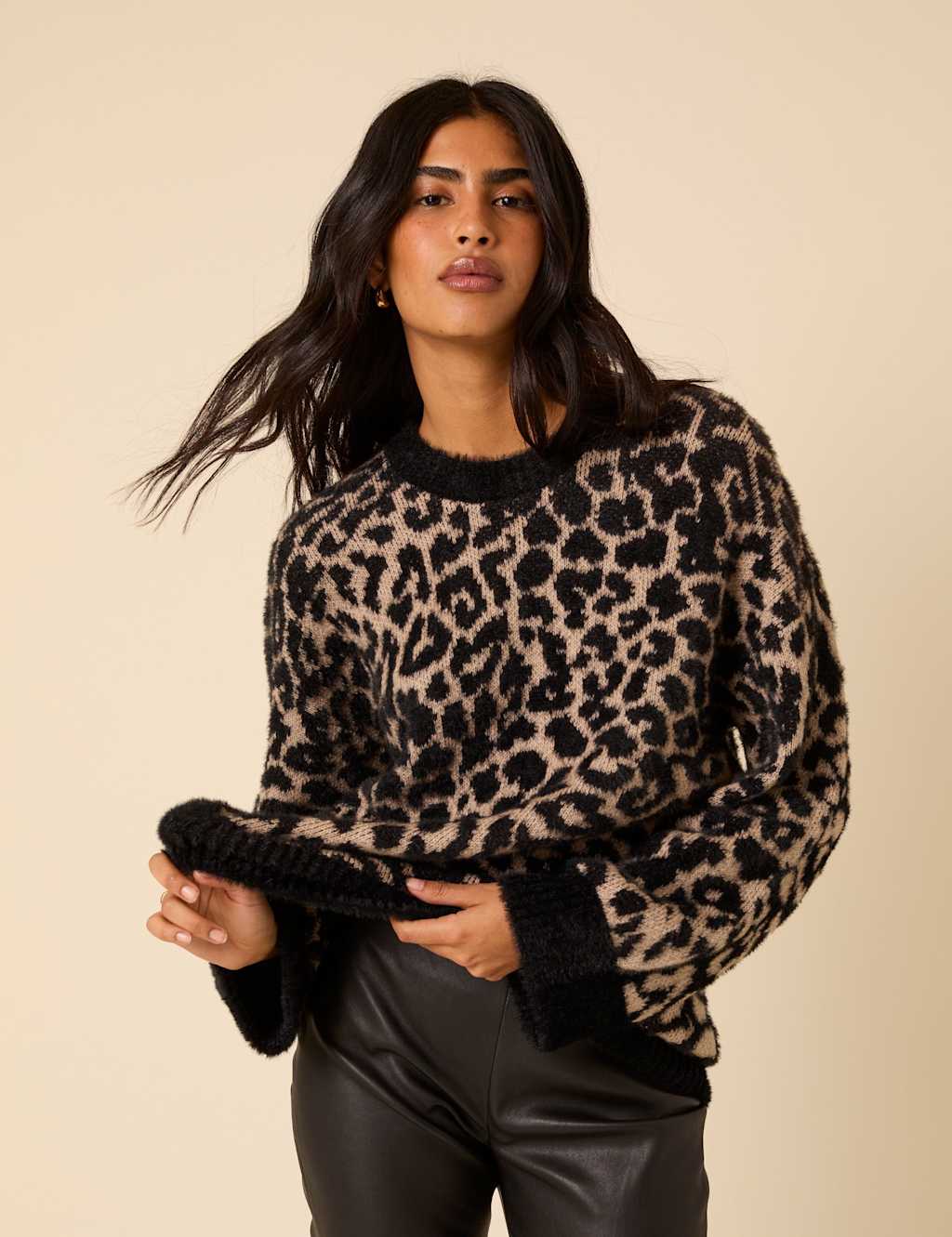 Nobody's Child Women's Leopard Jacquard Oversized Jumper - XS - Multi, Multi