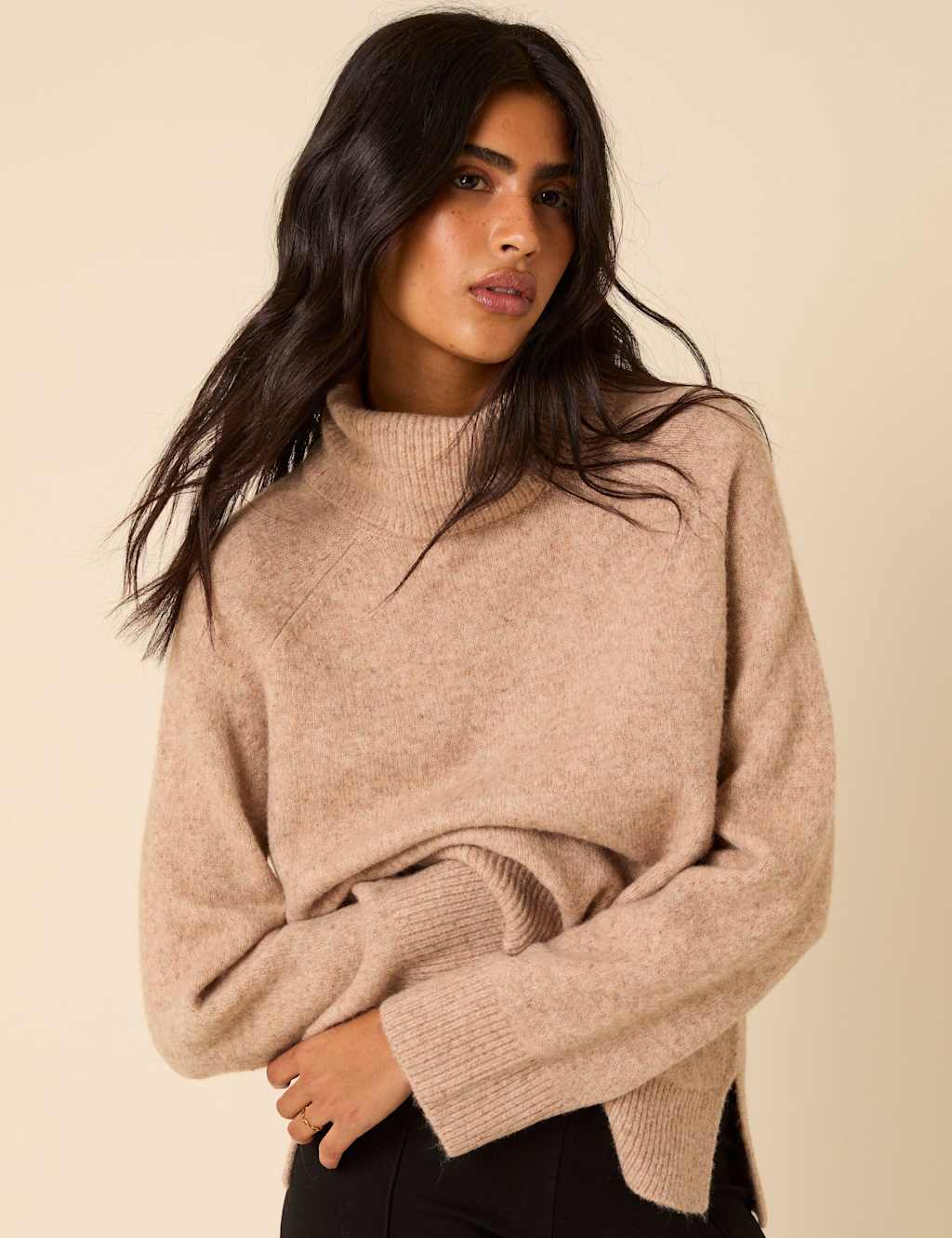 Nobody's Child Women's Roll Neck Relaxed Fit Jumper - S - Beige, Red,Beige