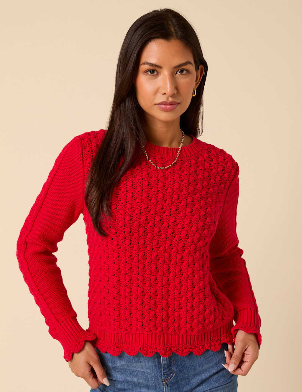 Nobody's Child Pure Cotton Textured Stitch Detail Jumper Red