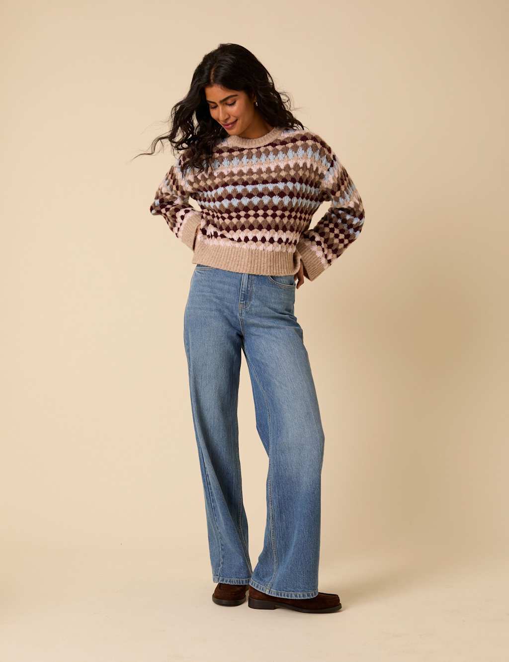 Nobody's Child Women's Texture Stripe Jumper MTJ Neck Relaxed Jumper - Multi, Multi