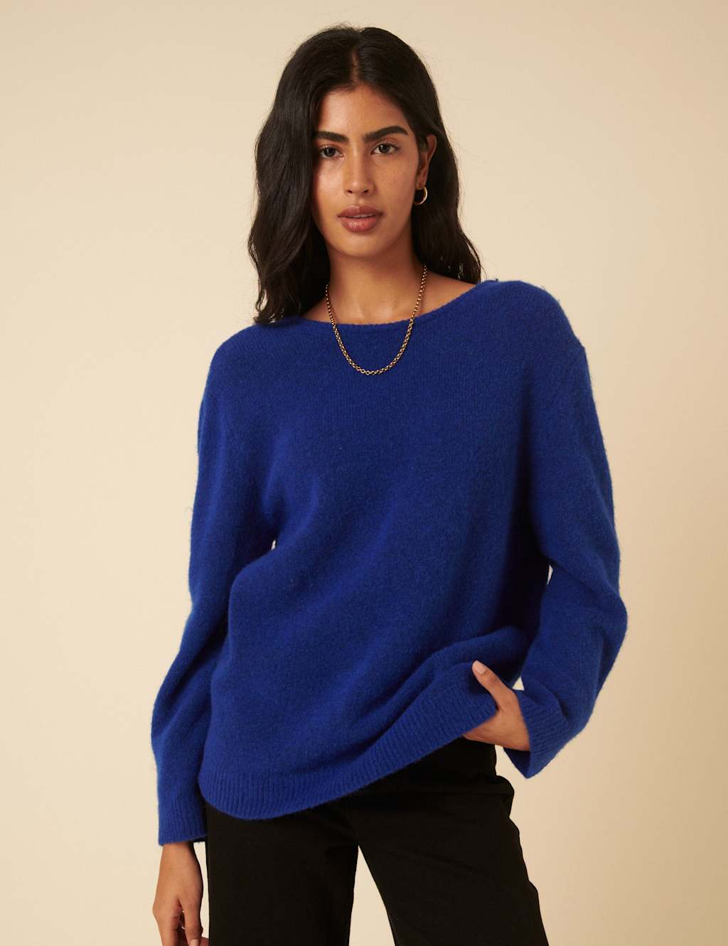Nobody's Child Twist Back Relaxed Jumper Blue
