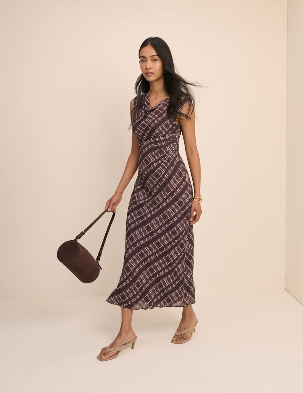 Nobody's Child Women's Printed Slash Neck Midi Column Dress - 12 - Brown - Available at M&S