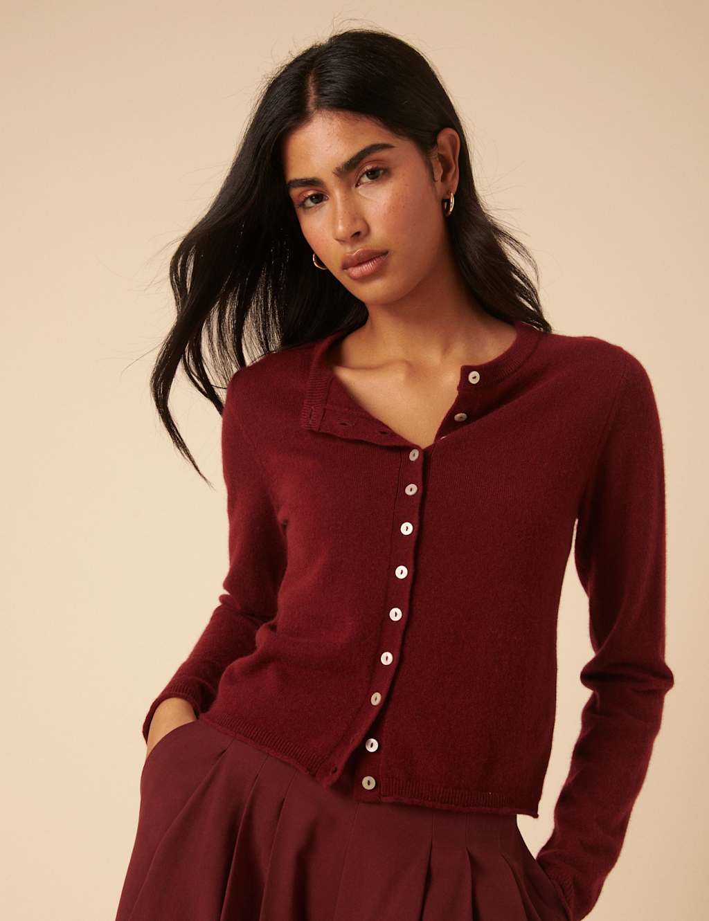 Nobody's Child Pure Cashmere Cropped Cardigan Red