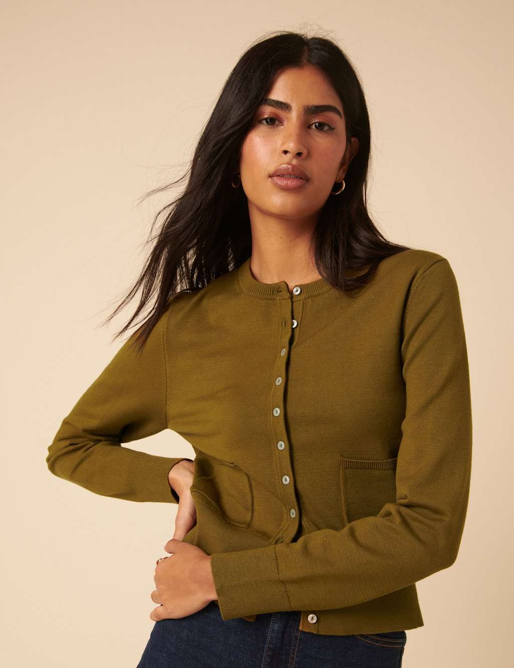 Nobody's Child Crew Neck Cardigan Green