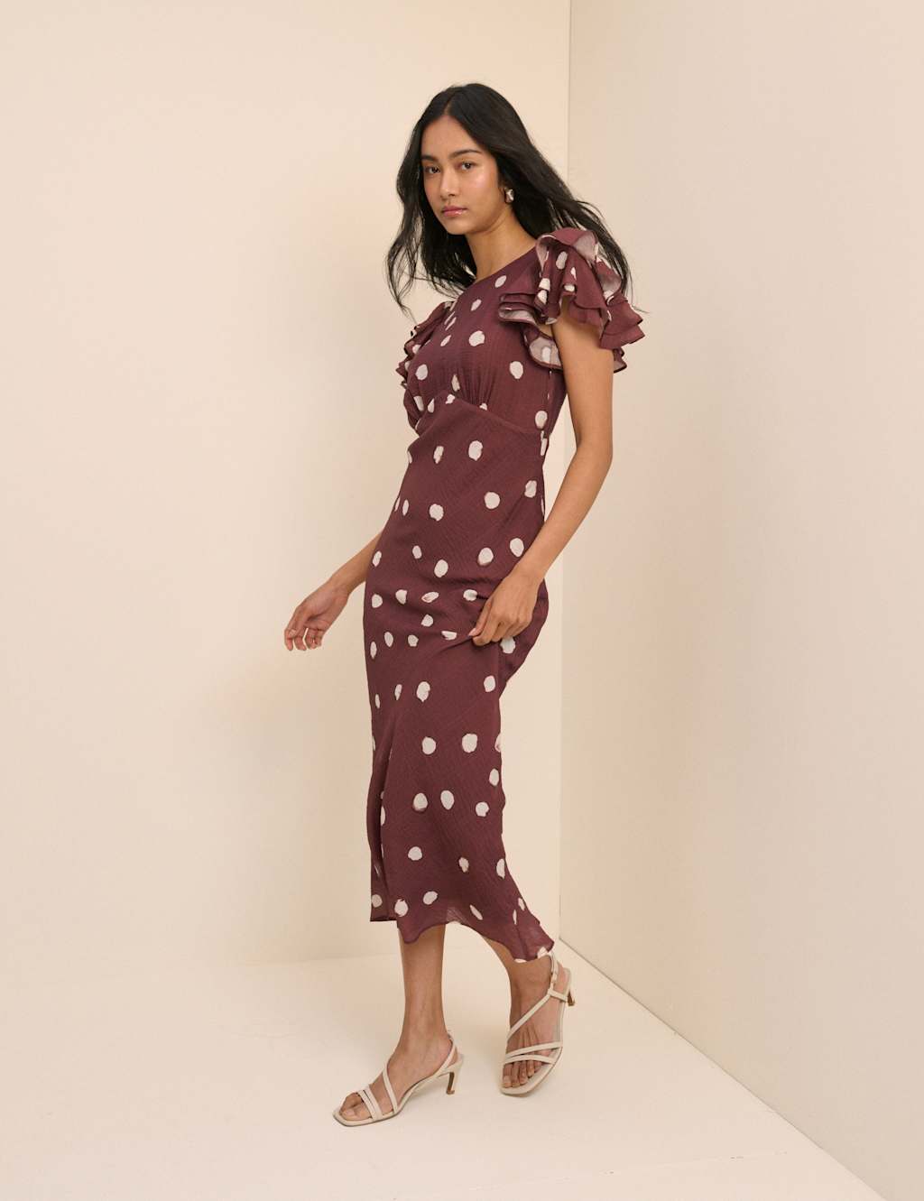 Nobody's Child Women's Polka Dot Round Neck Midaxi Tea Dress - 18 - Brown - Available at M&S