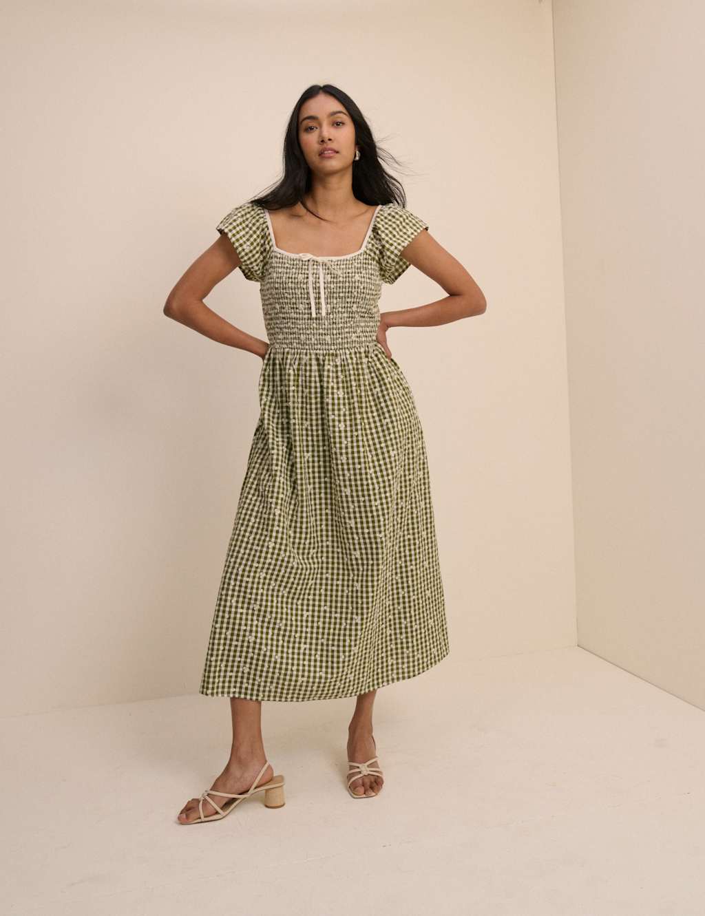Nobody's Child Women's Pure Cotton Checked Midi Skater Dress - 10 - Green - Available at M&S