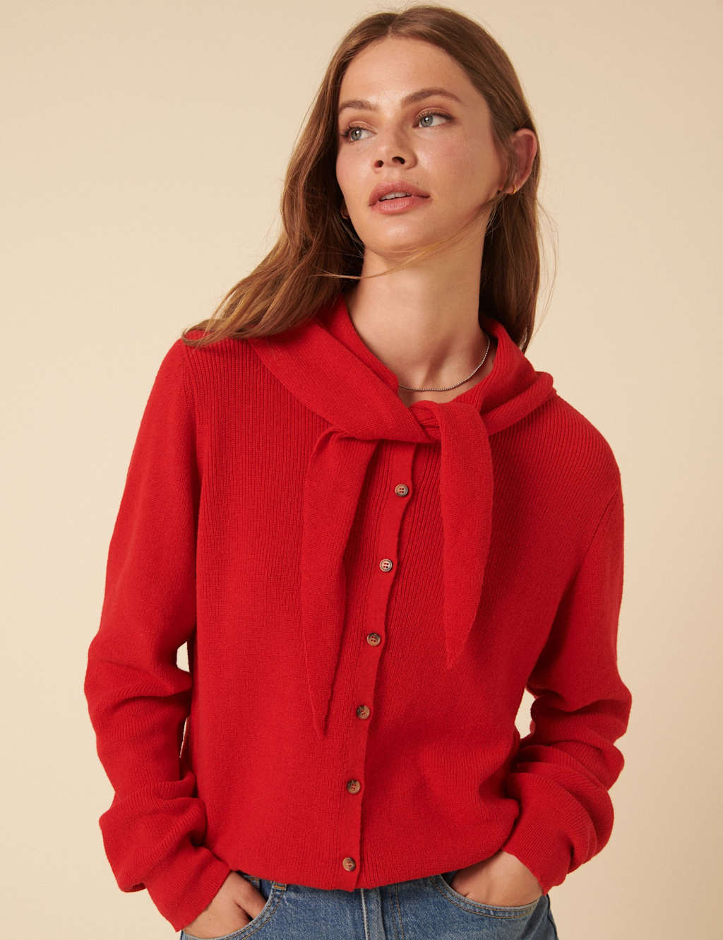 Nobody's Child Cotton Rich Neckerchief Tie Cardigan Red