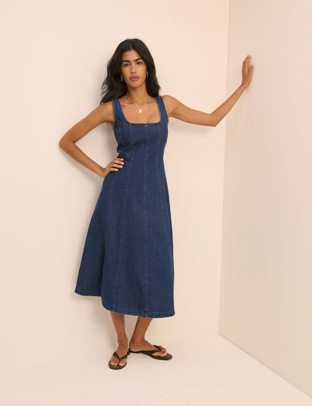 Nobody's Child Women's Denim Scoop Neck Midi Waisted Dress - 8 - Available at M&S
