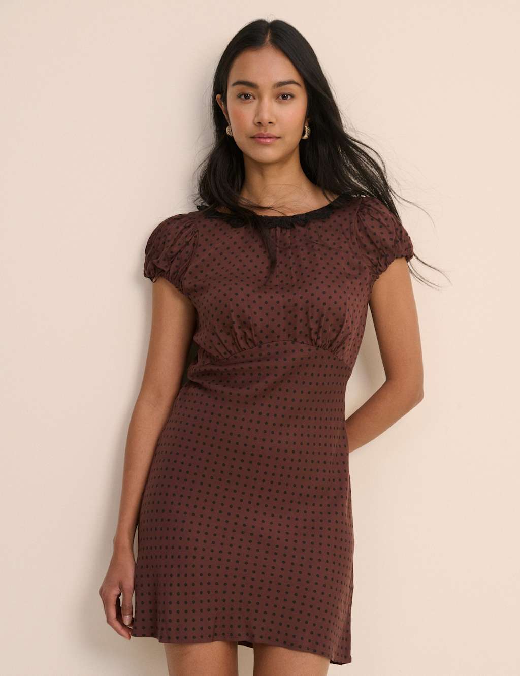 Nobody's Child Women's Polka Dot Round Neck Mini Tea Dress - 12 - Brown - Available at M&S