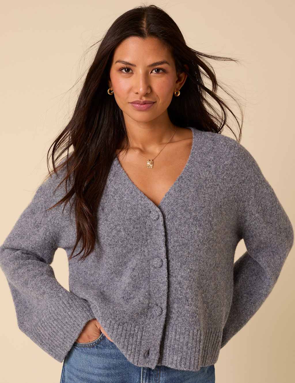 Nobody's Child Women's V-Neck Relaxed Fit Cardigan - XS - Blue, Blue