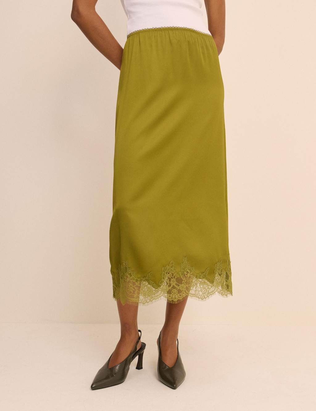 Nobody's Child Women's Lace Detail Midi Slip Skirt - 16 - Green - Available at M&S