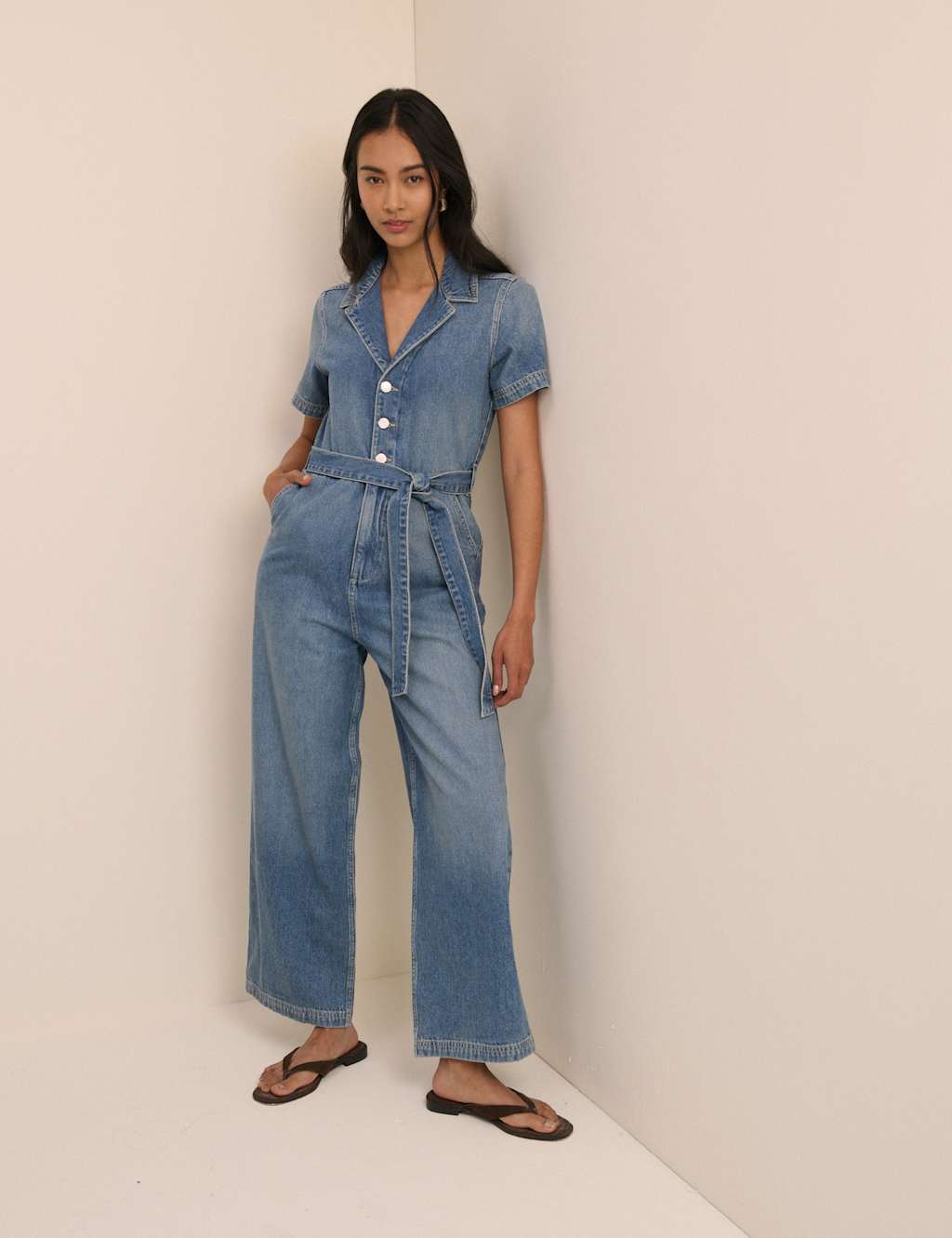 Nobody's Child Women's Denim Belted Wide Leg Jumpsuit - 6 - Blue - Available at M&S