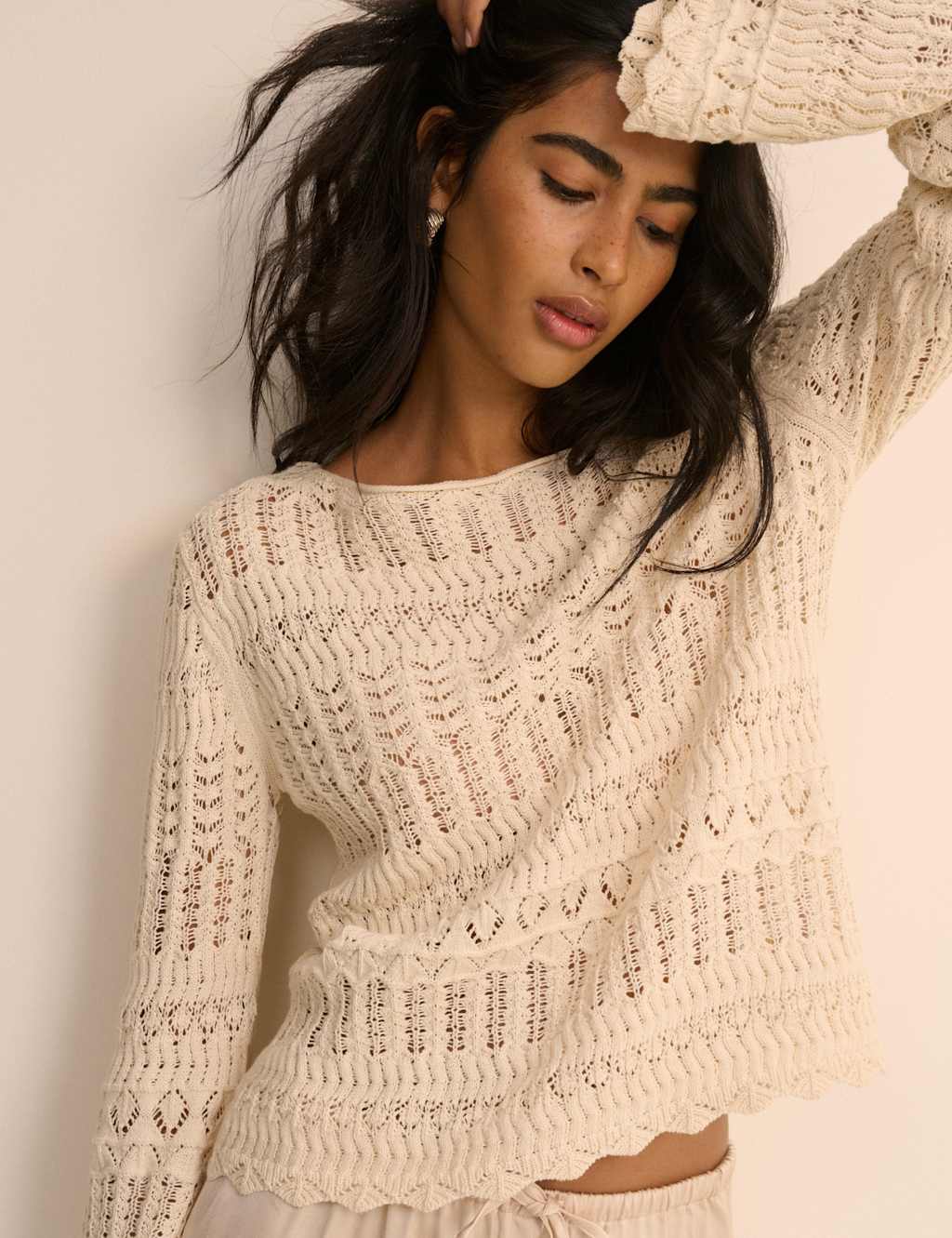 Nobody's Child Women's Pure Cotton Pointelle Slash Neck Jumper - Extra Small - Cream - Available at M&S