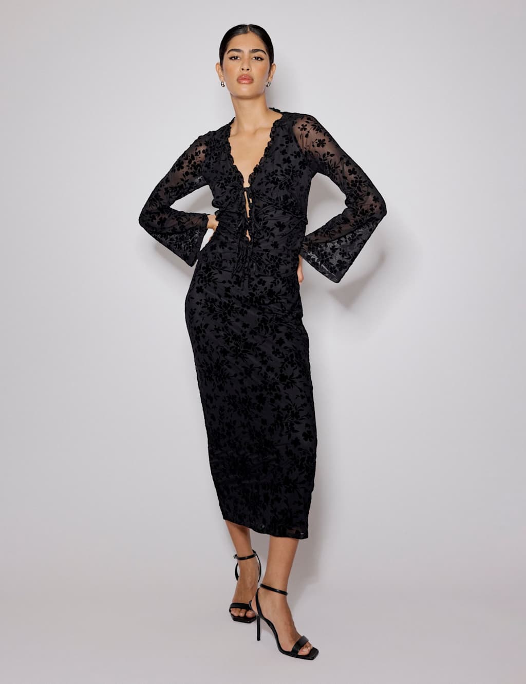 Nobody's Child Floral Lace Maxi Slip Skirt Black