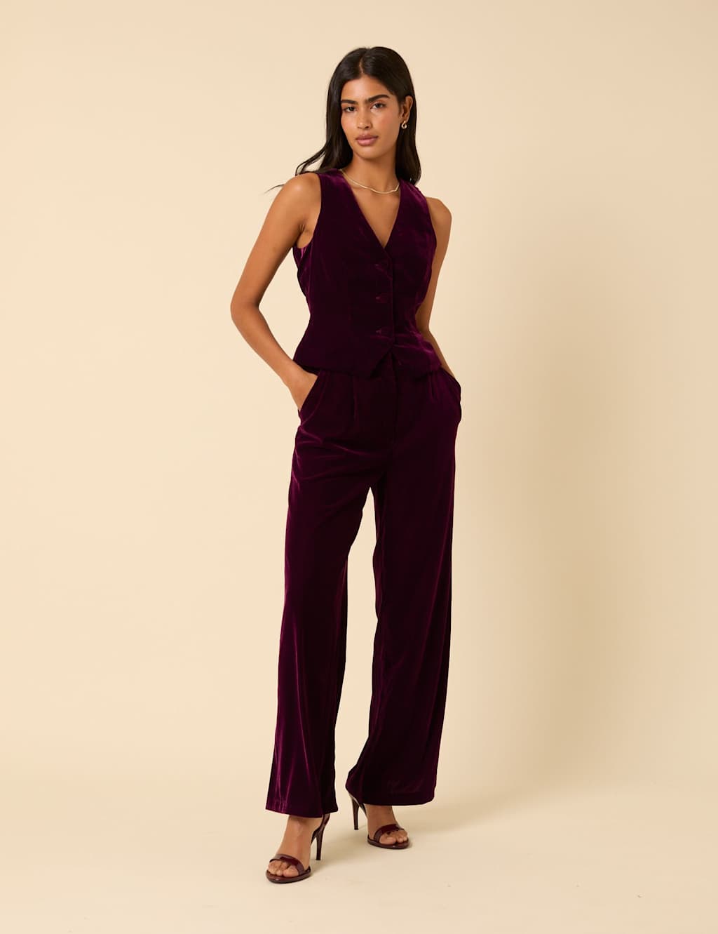 Nobody's Child Velvet Wide Leg Trousers Purple