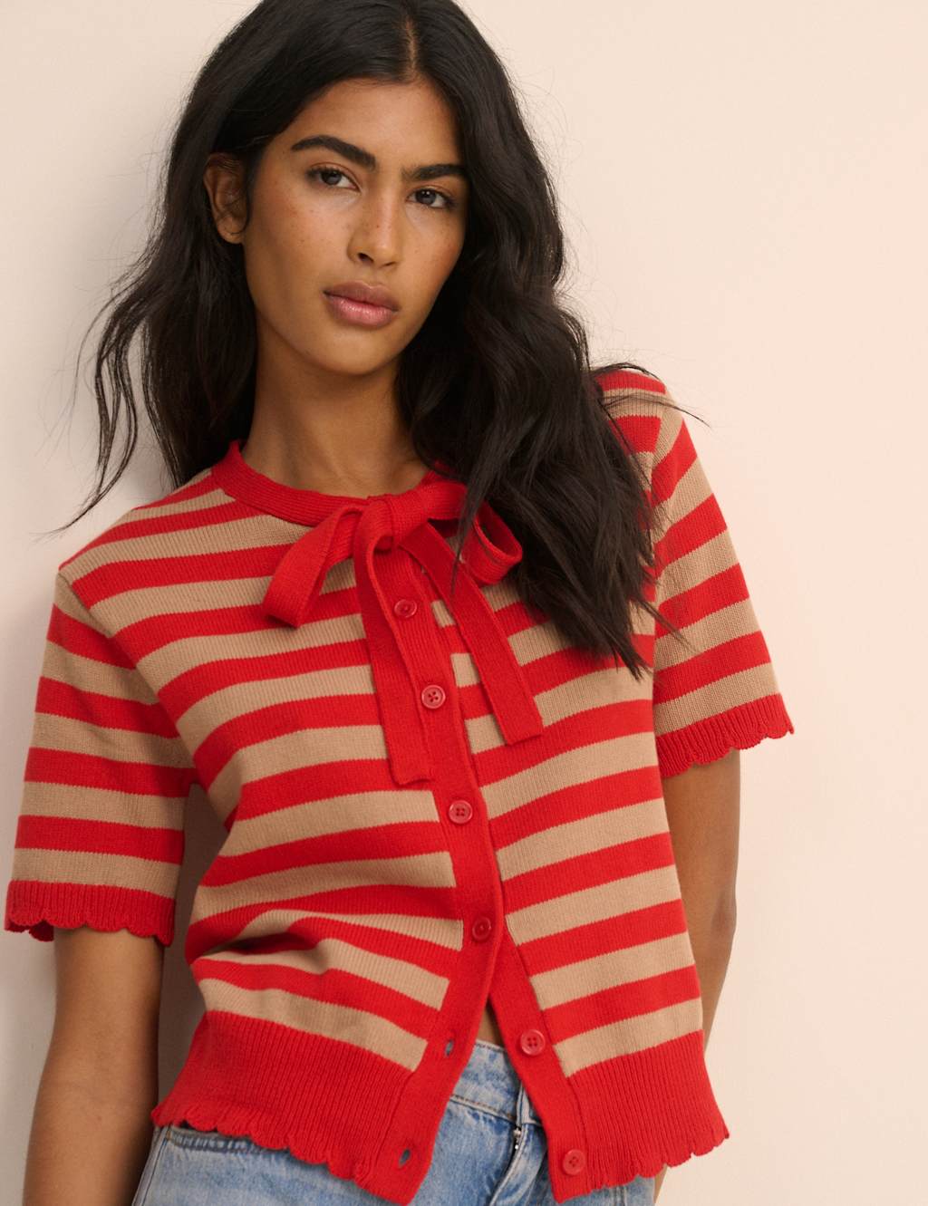 Nobody's Child Women's Pure Cotton Striped Tie Neck Cardigan - Extra Small - Multi - Available at M&S