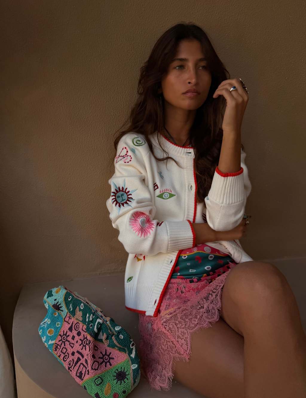 Never Fully Dressed Women's Embroidered Crew Neck Cardigan - Extra Large - Cream Mix - Available at M&S