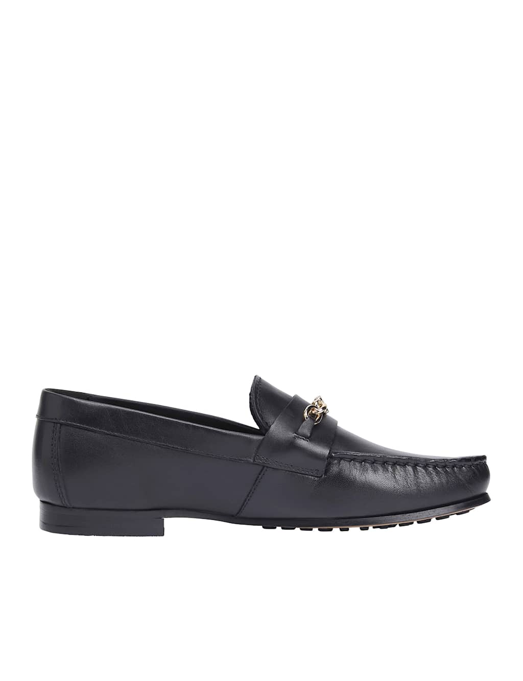 Tommy Hilfiger Leather Chain Trim Monogram Loafers Black