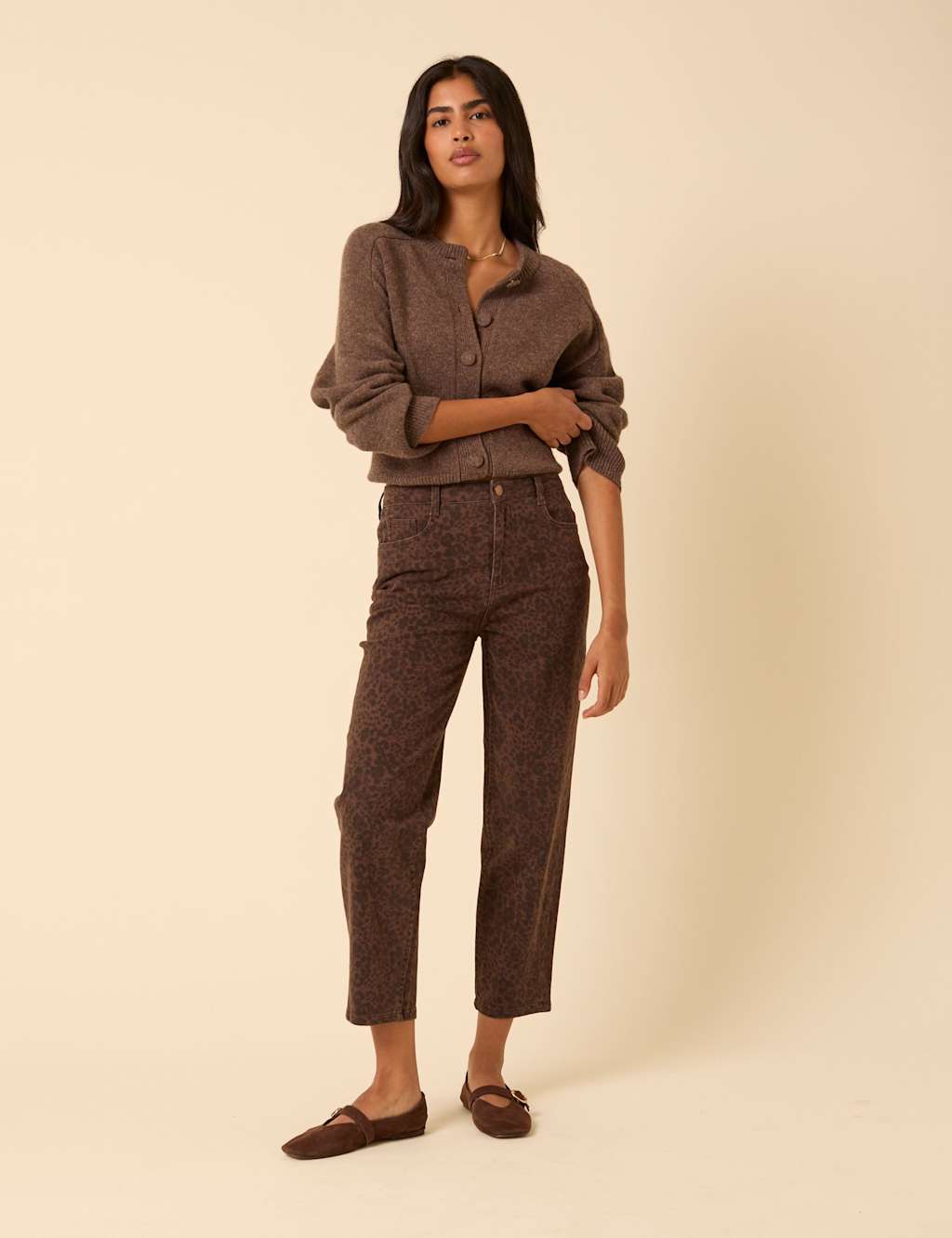 Nobody's Child Printed Tapered Straight Leg Jeans Brown Mix