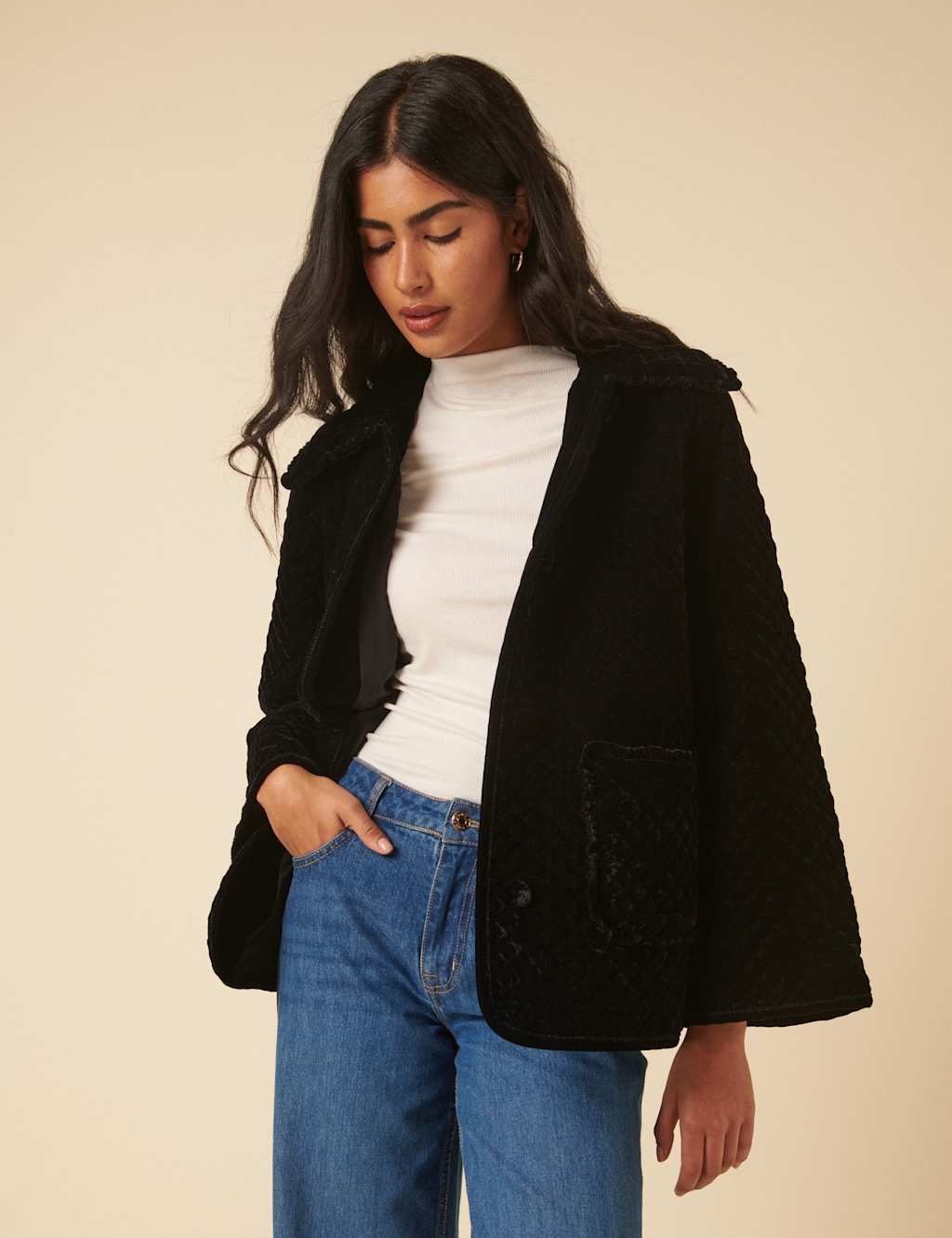 Nobody's Child Velvet Quilted Jacket Black