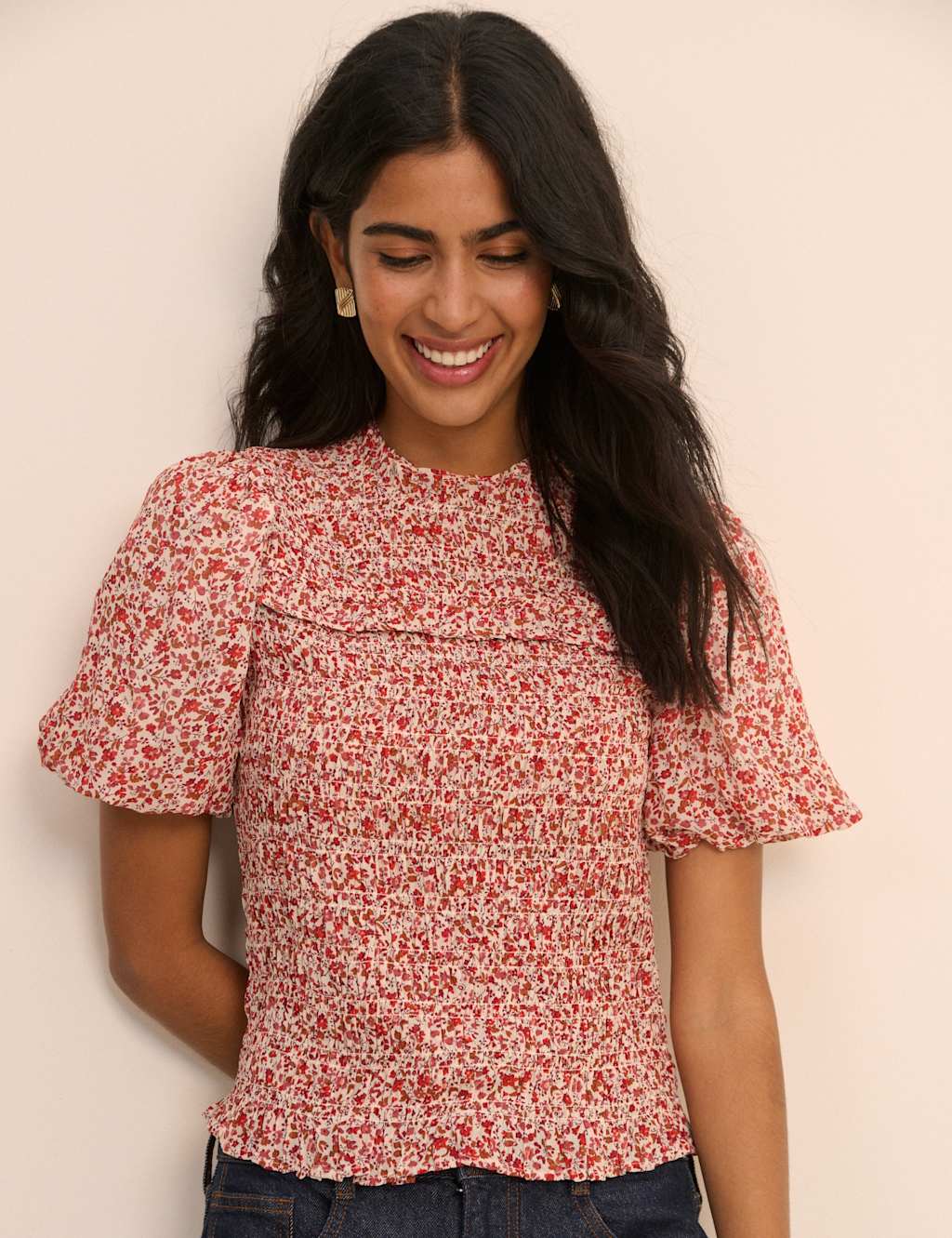 Nobody's Child Women's Floral Shirred Top - 10 - Pink - Available at M&S
