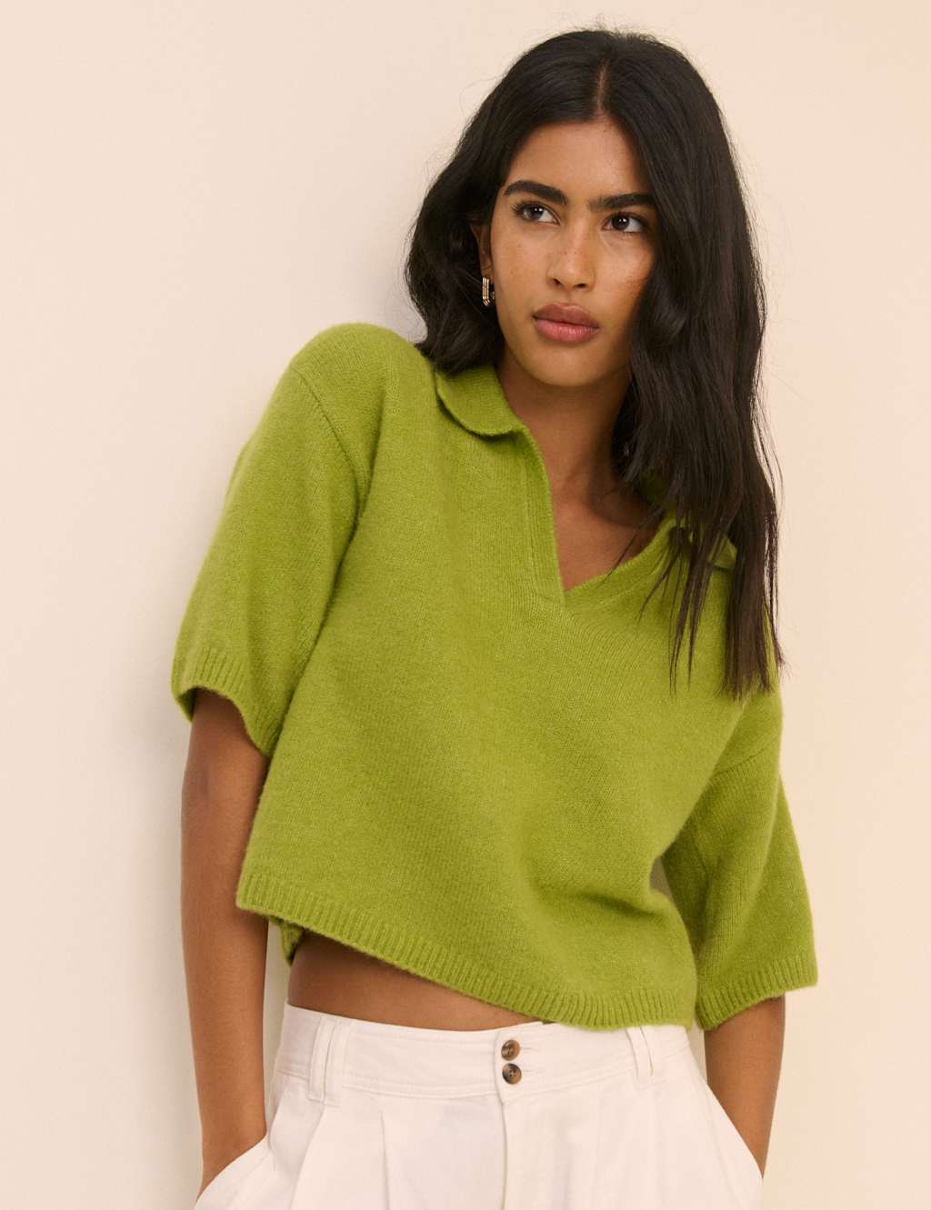 Nobody's Child Women's Polo Neck Knitted Top with Wool - Large - Green - Available at M&S