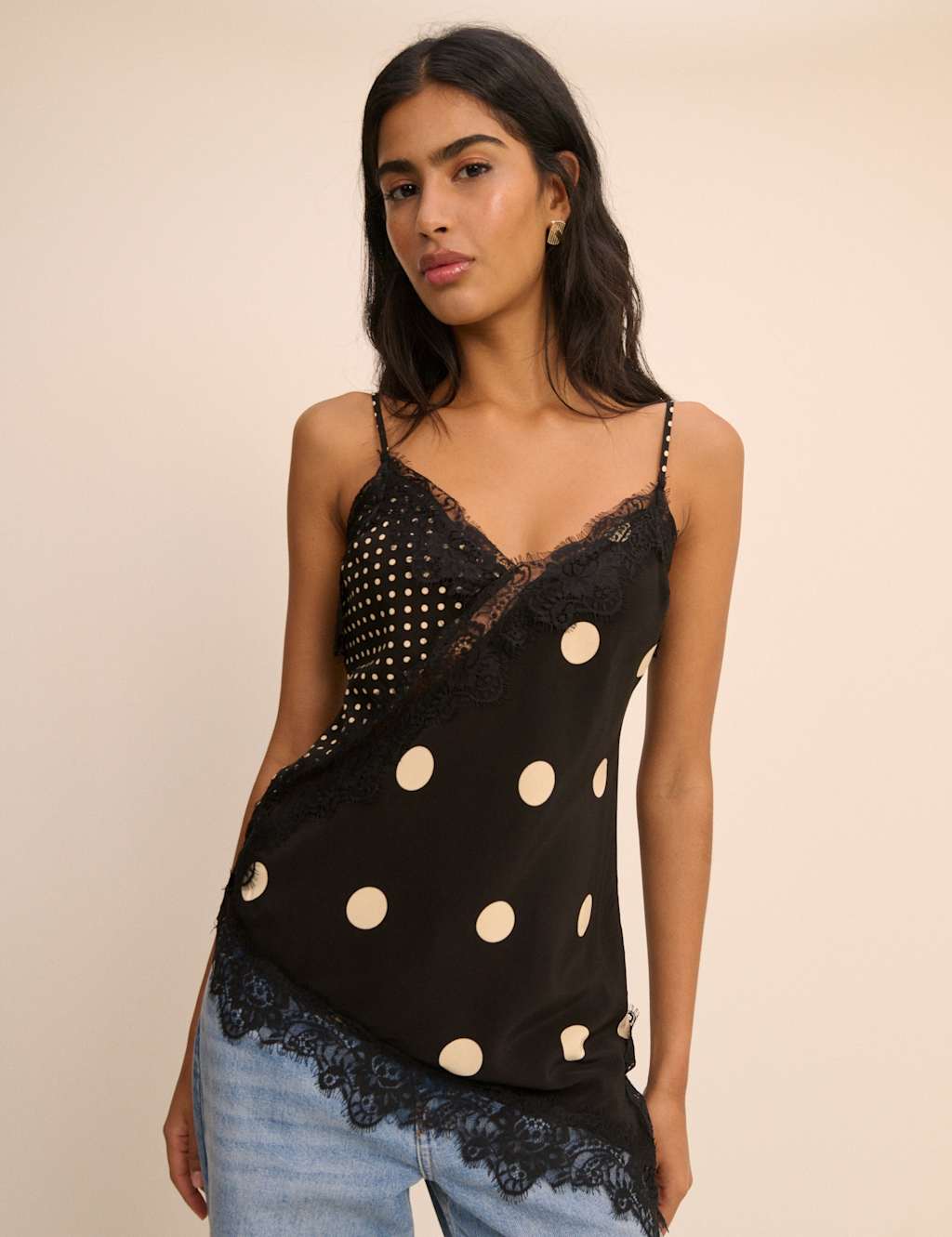 Nobody's Child Women's Polka Dot Lace Trim Cami Top - 18 - Black - Available at M&S