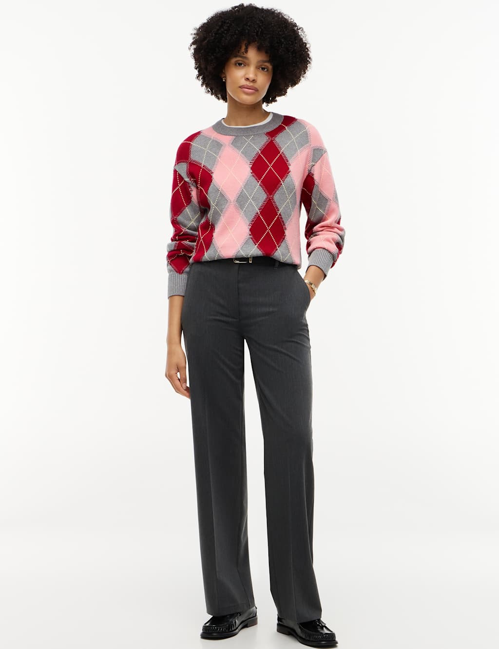 Tommy Hilfiger Women's Pure Cotton Argyle Crew Neck Jumper - Small - Grey Mix - Available at M&S