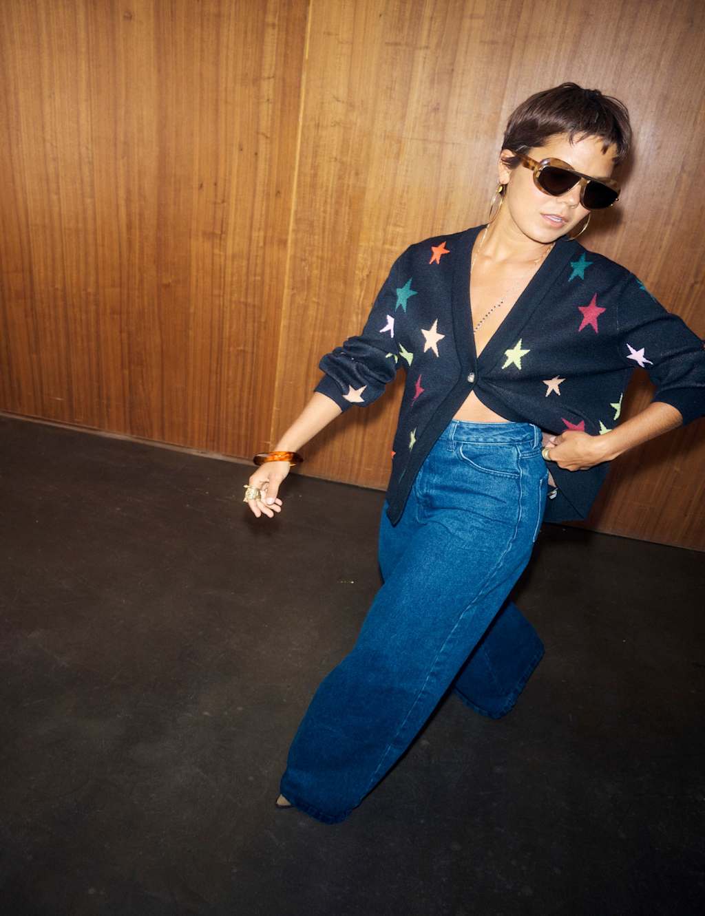 Never Fully Dressed Star Relaxed Cardigan Black Mix