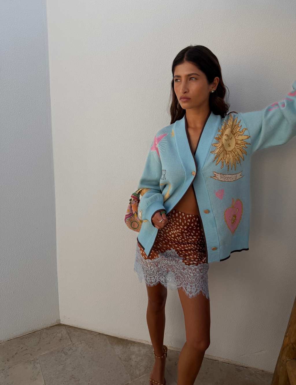 Never Fully Dressed Women's Celestial Jacquard V-Neck Relaxed Cardigan - XX Large - Blue Mix - Available at M&S