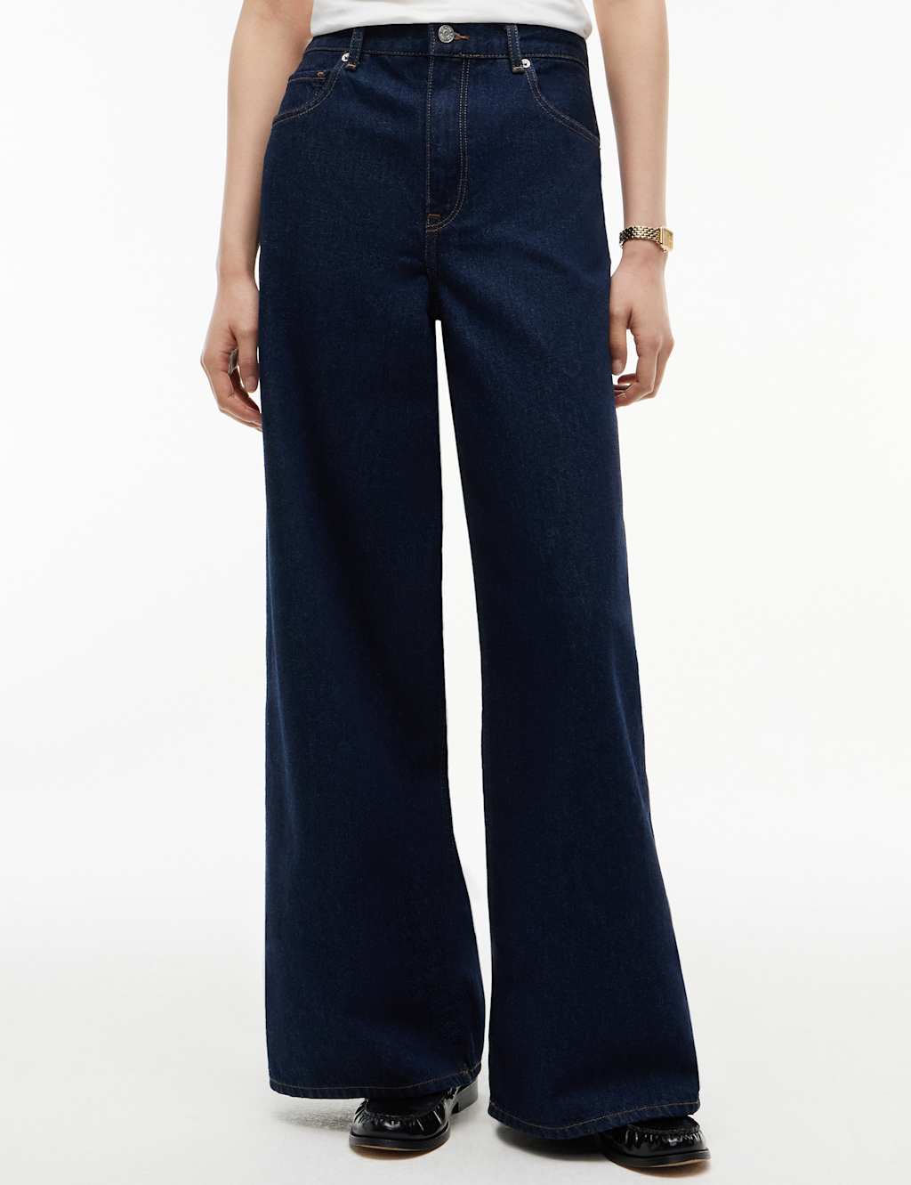 Tommy Hilfiger Women's High Waisted Faded Wide Leg Jeans - 30/30in - Dark Blue - Available at M&S