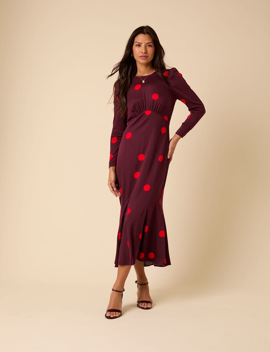 Nobody's Child Polka Midi Tea Dress Burgundy
