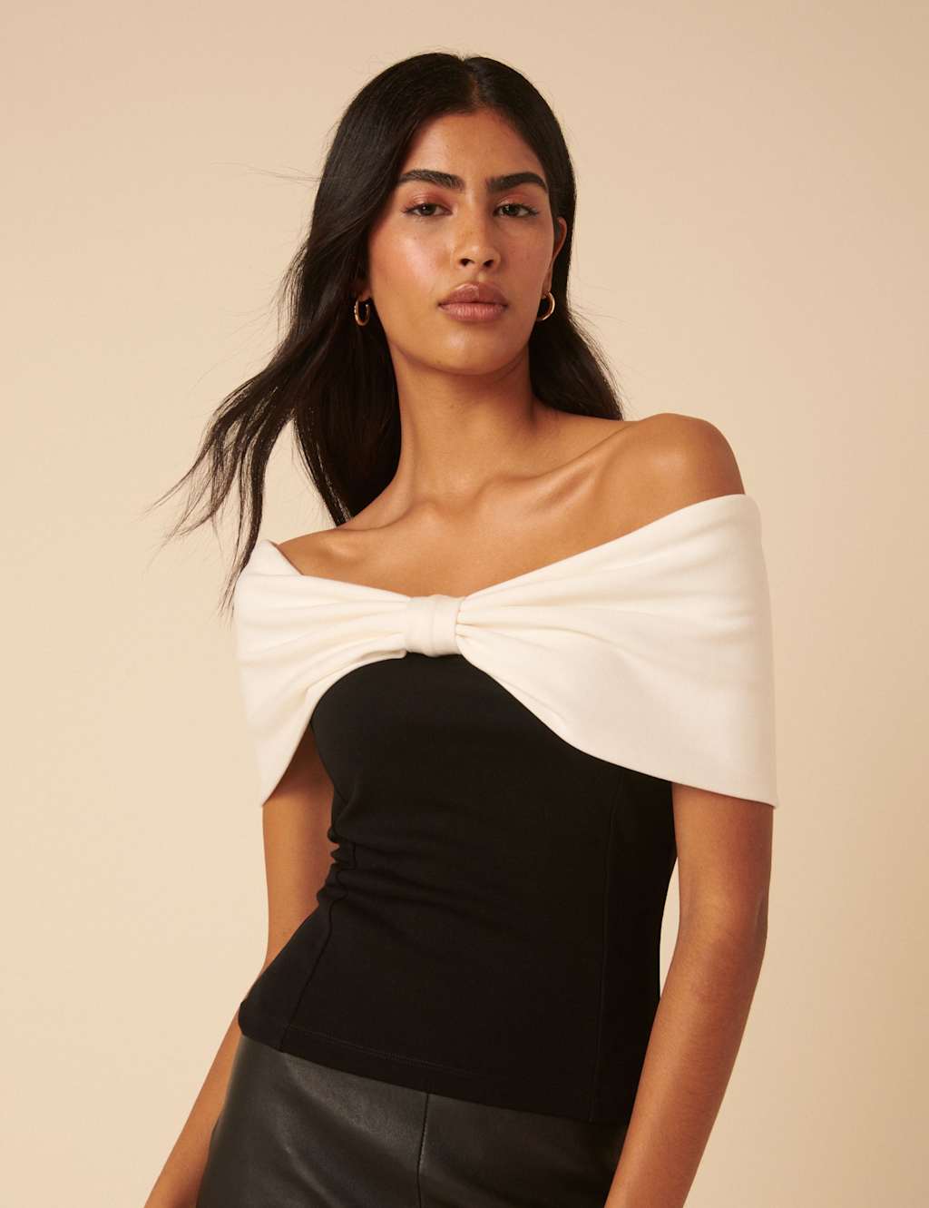 Nobody's Child Bow Bardot Top Black Mix