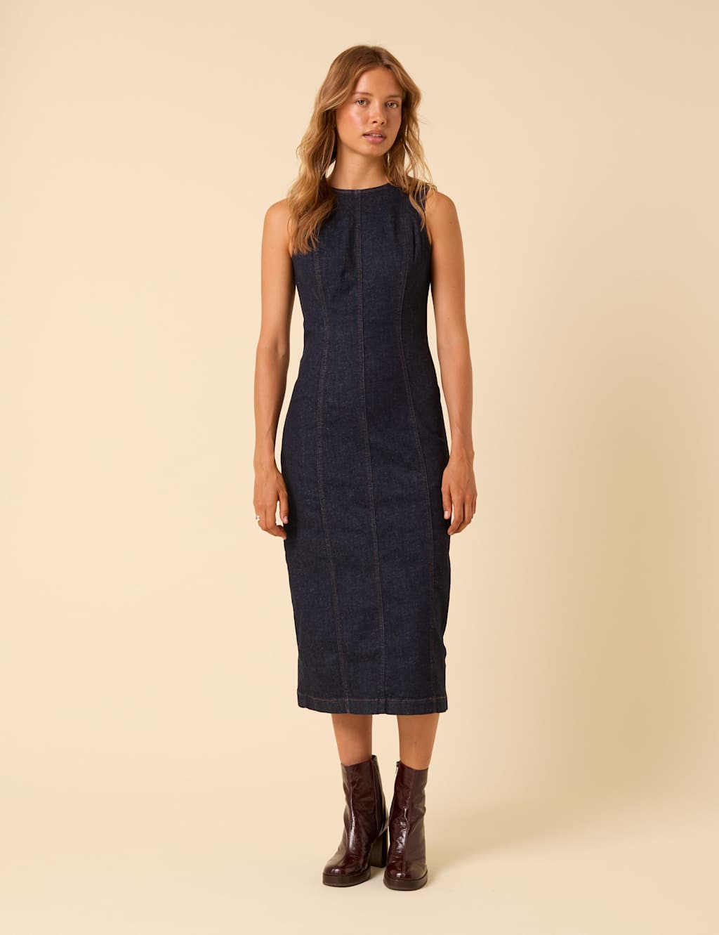 Nobody's Child Denim Midi Column Dress Blue