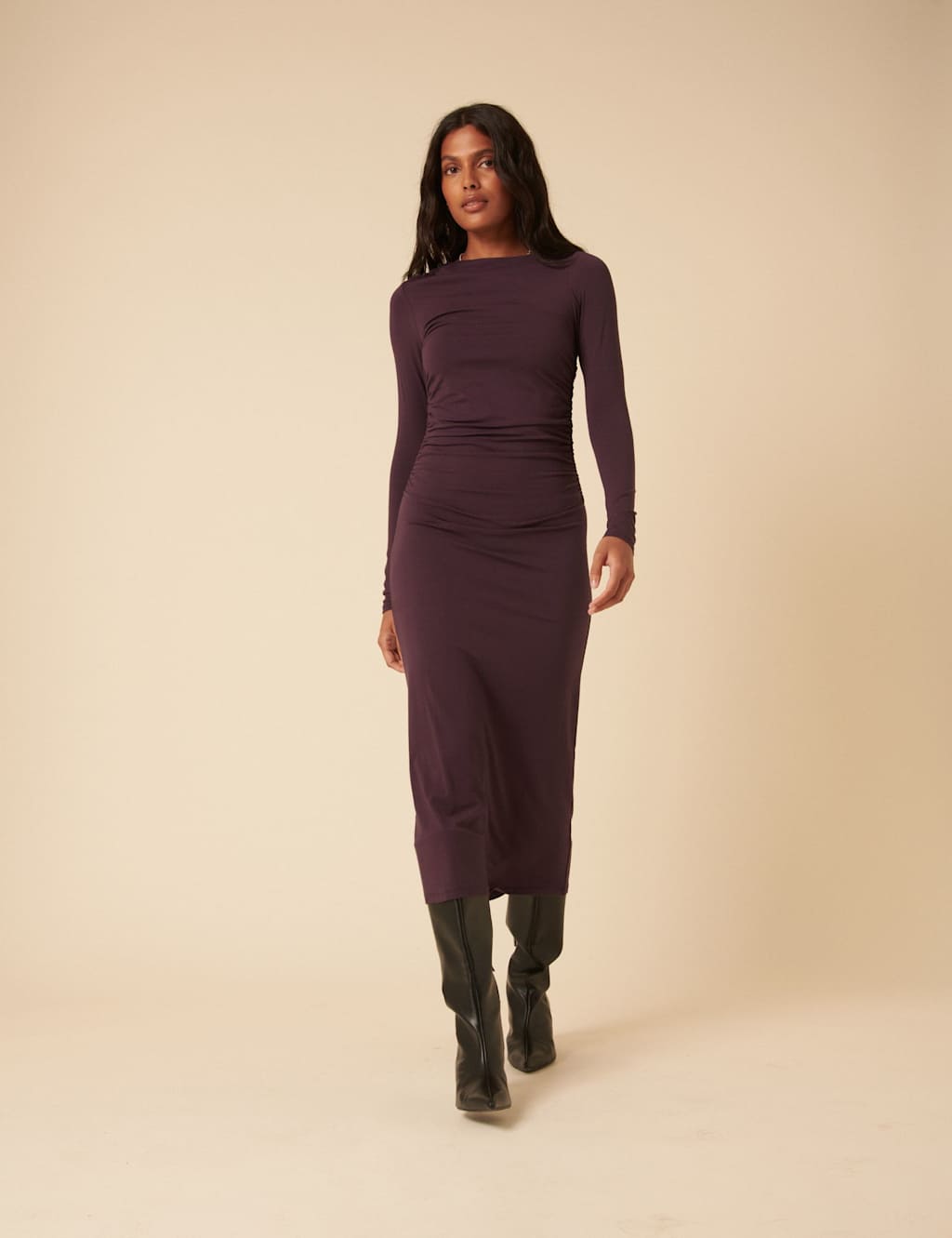 Nobody's Child Ruched Midi Bodycon Dress Purple