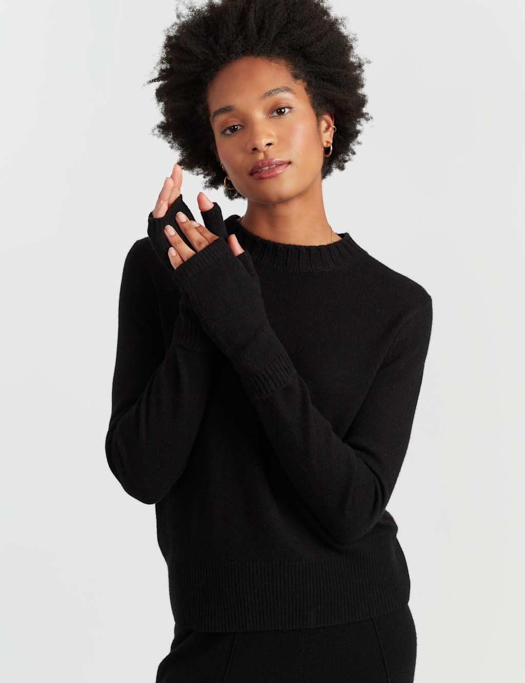 Chinti & Parker Wool Rich Fingerless Gloves with Cashmere Black