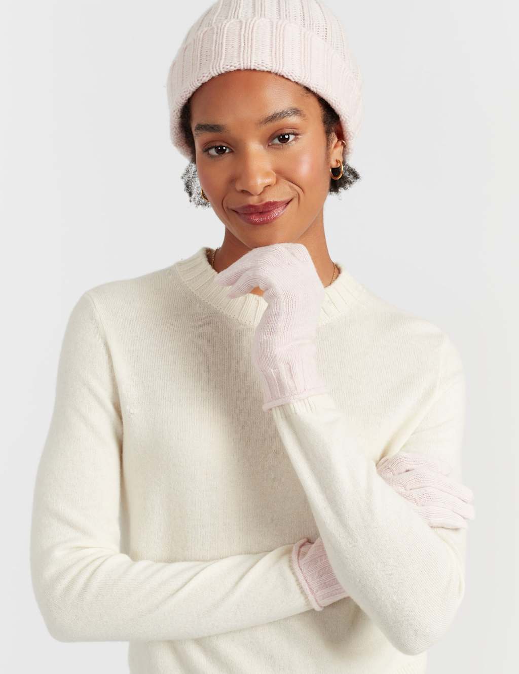 Chinti & Parker Wool Rich Rib Beanie Hat with Cashmere Pink
