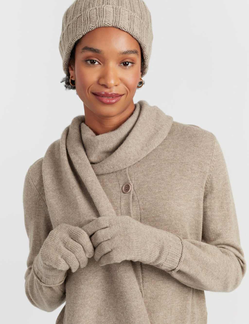 Chinti & Parker Wool Rich Rib Beanie Hat with Cashmere Oatmeal