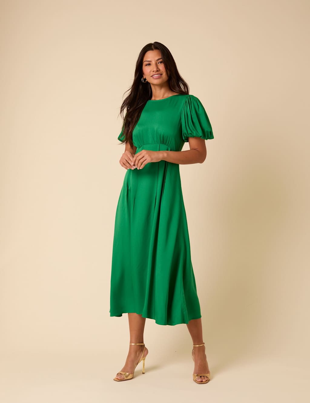 Nobody's Child Satin Midi Tea Dress Green