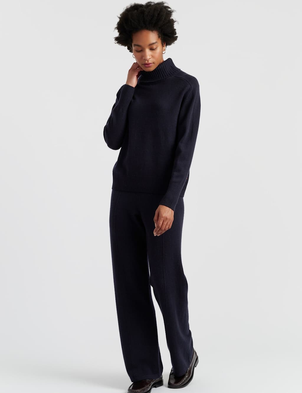 Chinti & Parker Wool Rich Roll Neck Jumper with Cashmere Navy