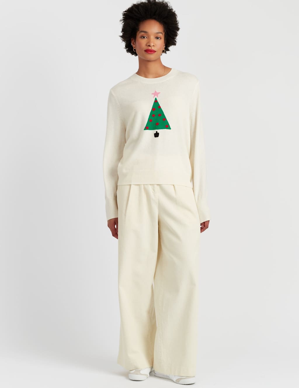 Chinti & Parker Wool and Cashmere Christmas Tree Jumper Cream Mix