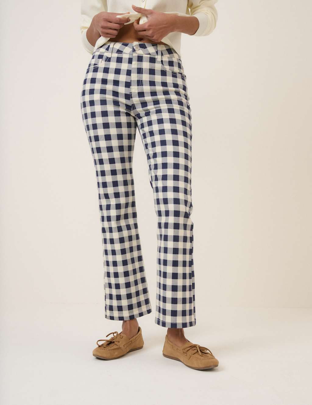 Nobody's Child Women's Cotton Rich Gingham Kick Flare Cropped Trousers - 12 - Navy - Available at M&S