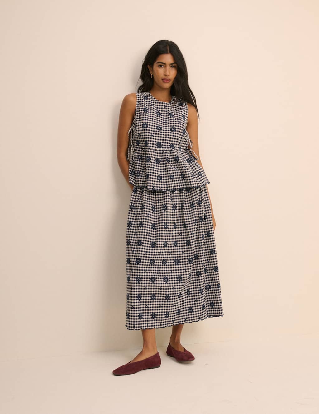 Nobody's Child Women's Pure Cotton Checked Embroidered Blouse - 8 - Navy - Available at M&S