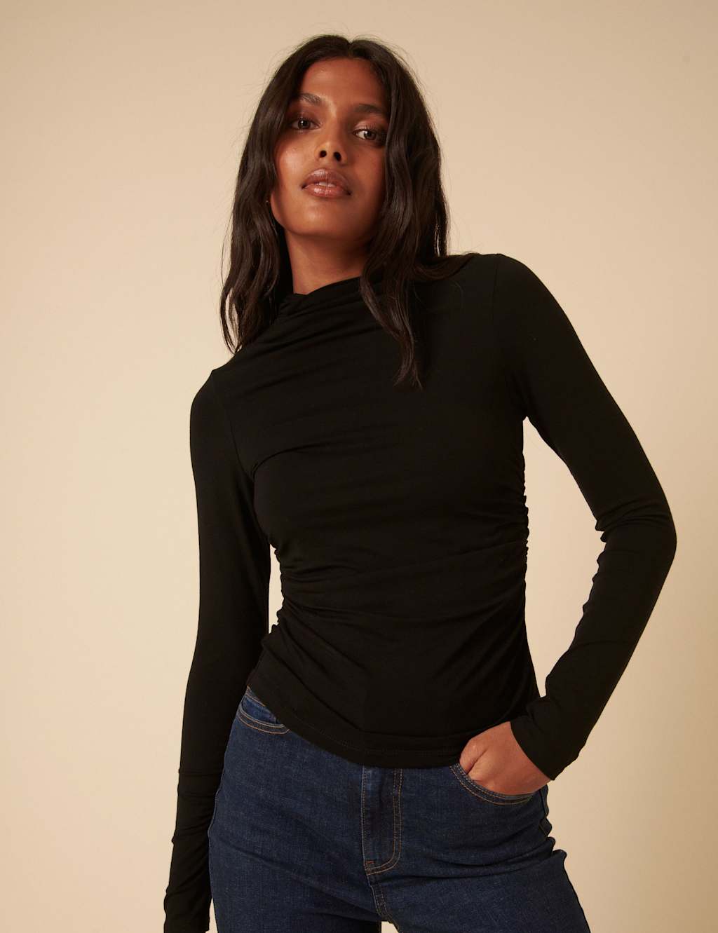 Nobody's Child Ruched High Neck Top Black