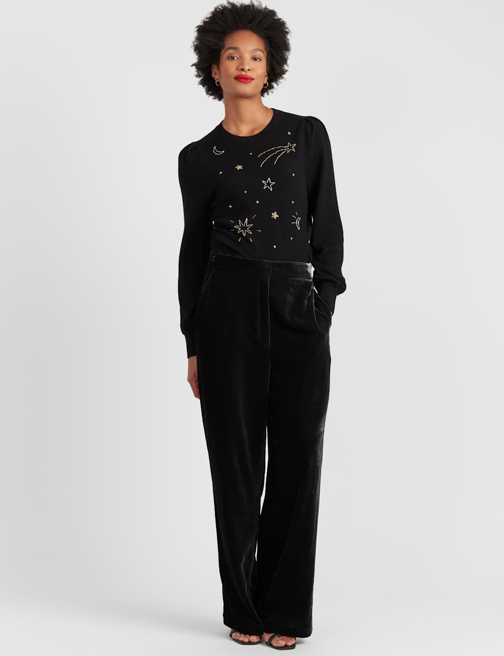 Chinti & Parker Velvet Wide Leg Trousers Black
