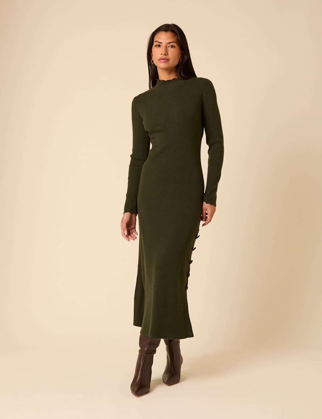 Nobody's Child Ribbed BodyCon Midi Dress Green