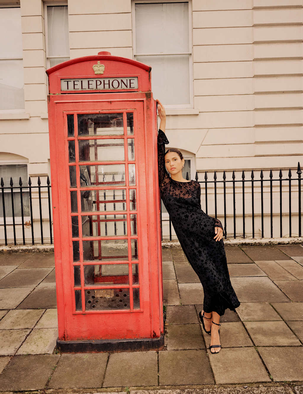 Nobody's Child Floral Midi Waisted Dress Black