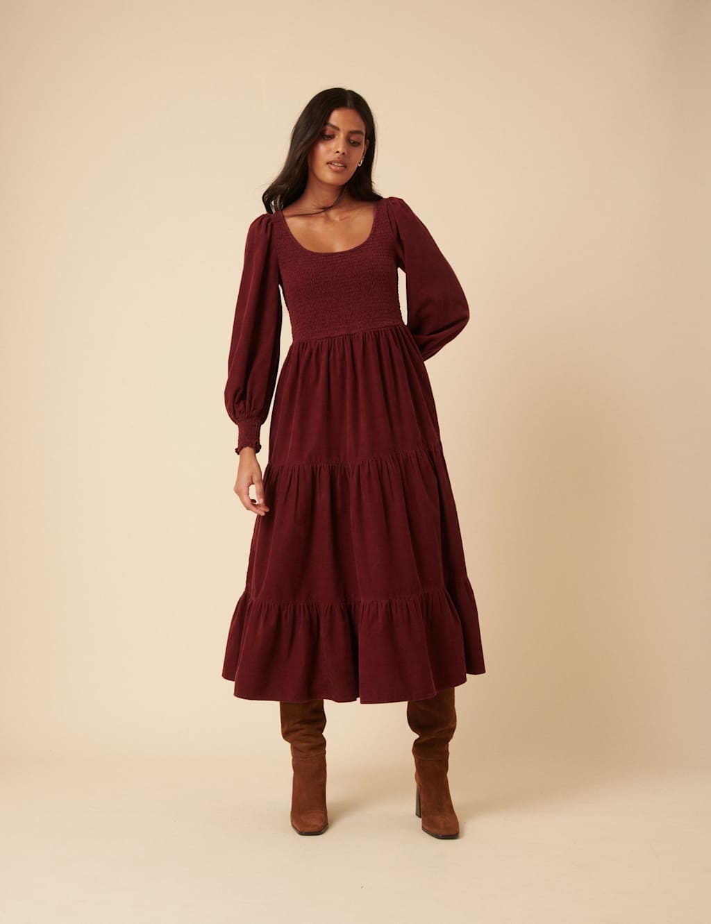 Nobody's Child Women's Cotton Scoop Neck Tiered Midi Dress - 12, Red